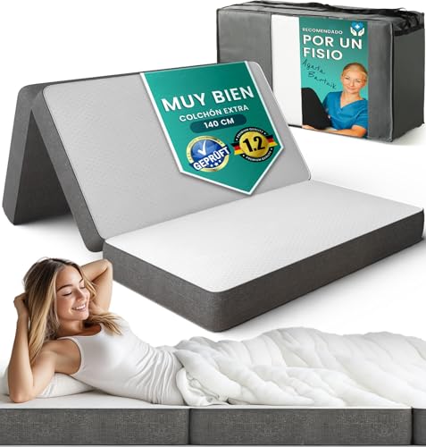 Colchón Plegable Doble 140cm – Oeko-Tex para Suelo o Camper – Colchoneta Compacta y Ligera – Colchón de Espuma para Dormir en Suelo, Camping o Furgoneta – Ideal para Viajes, Invitados – Firmeza H3
