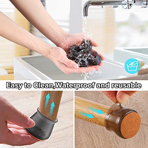 Image of 24PCS Upgraded Silicone Chair Leg Floor Protectors for Hardwood Floors, Ruby Sliders for Chair Legs, Felt Bottom Furniture Leg Pads, Non-Slip Round&Square Caps Cover to Scratch and Reduce Noise
