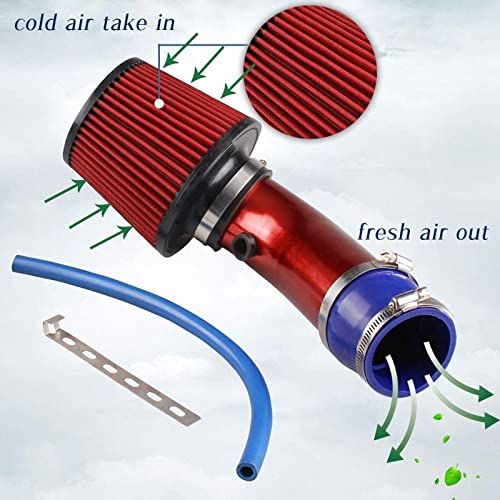Sporacingrts Cold Air Intake Pipe, 76Mm 3 Inch Universal Percompatible Withmance Car Cold Air Intake Turbo Filter Aluminum Automotive Air Filter Induction Flow Hose Pipe Kit (Red) #TOP3