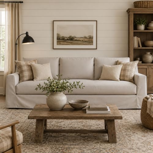 110" Oversized 3 Seater Couch, Slipcovered Cloud Sofa Removable Washable Linen Fabric Cover, Modern One-Piece Deep Seat Upholstered, Grey Couches for Living Room,Apartment,Small Spaces, Easy Assembly