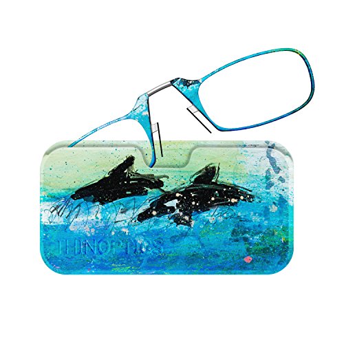 ThinOptics Universal Pod Case + Rectangular Reading Glasses, Gregory Burns-Blue Dolphin, 44 mm + 1.5 ThinOptics Universal Pod Case + Rectangular Reading Glasses, Gregory Burns-Blue Dolphin, 44 mm + 1.5
