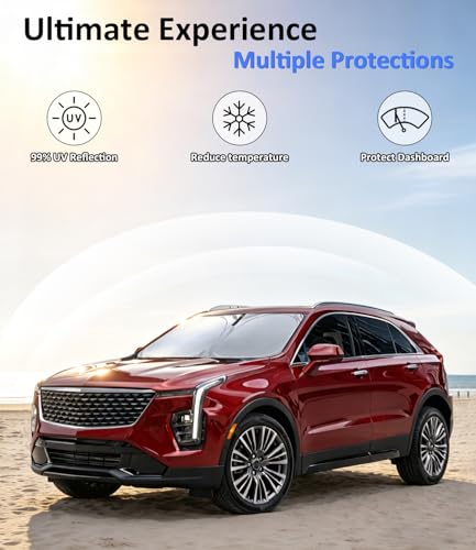 Image of Windshield Sun Shade for Cadillac XT4 2019-2024 2025 | Car Front Window Sunshade with 240T Sun Visor Protector Blocks UV Rays Heat Sun Shield Accessories
