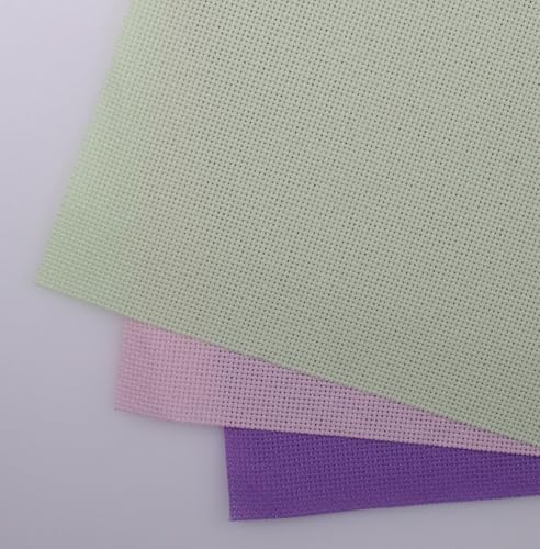 Image of KCS 3 pc of 15 inch x 18 inch(38cmx45cm) Counted Cross Stitch Cotton Aida Cloth Needlework Rolled Fabric Box,18CT,Lavender+Pink+Light Green