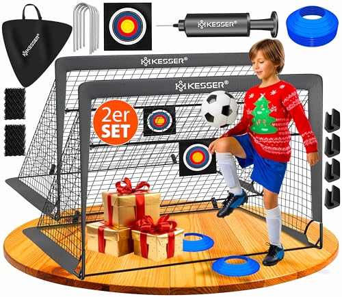 KESSER® Fussballtor 2er Set | Tolles Fußball Geschenk für Kinder, Indoor und Outdoor Garten : Antirutsch - Inkl. Fussball Trainingszubehör: Hütchen, Zielscheibe, Sporttasche, Ballpumpe, Anthrazit
