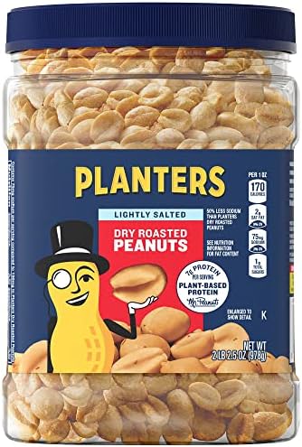 Planters Lightly Salted Dry Roasted Peanuts (6 ct Pack, 2.2 lb Containers)