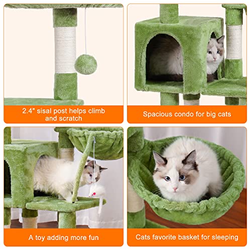 Image of Heybly Cat Tree with Toy, 43.3 inch Cat Tower for Indoor Cats HCT004SGR | Cat Condo with Durable Sisal Scratching Posts, Cat House with Padded Plush Perch, Cozy Hammock, Green