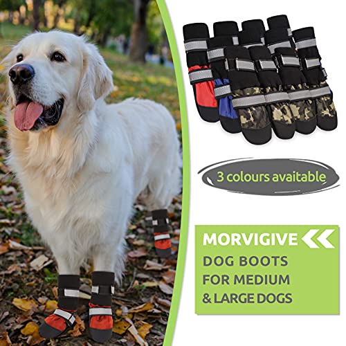 Morvigive Medium Large Dog Boots Waterproof Pet Shoes, Adjustable Winter Dog Booties With Nonslip Sole & Reflective Straps, Outdoor Warm Fleece Pet Paw Protector For Rain Snow & Cold Weather Red S #TOP1