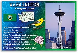 WASHINGTON STATE FACTS postcard set of 20 identical postcards. Post cards with WA facts and state symbols. Made in USA.