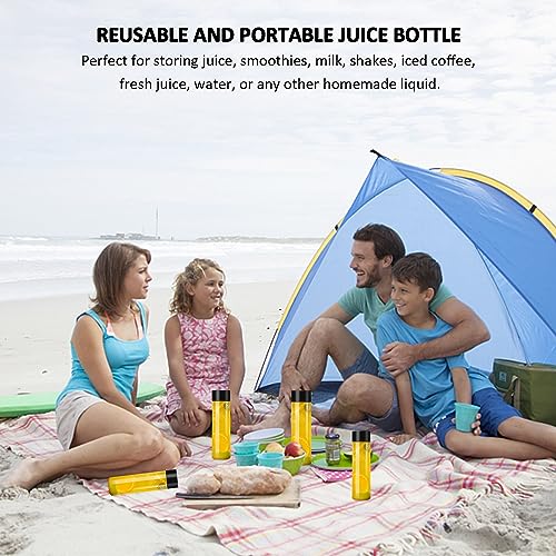 LSYYSL Four 16OZ(500ml) Transparent Cylindrical Plastic Juice Bottles, One Fruit Sticker, Reusable Milkshake Bottle - Image 4