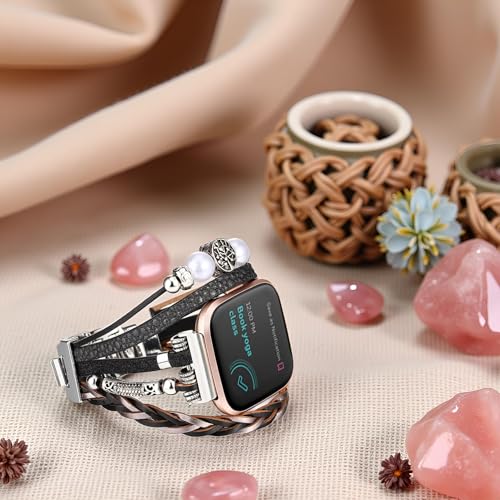 Pulsera de cuero compatible con Fitbit Versa 4/3 y Sense 2 miniatura 3