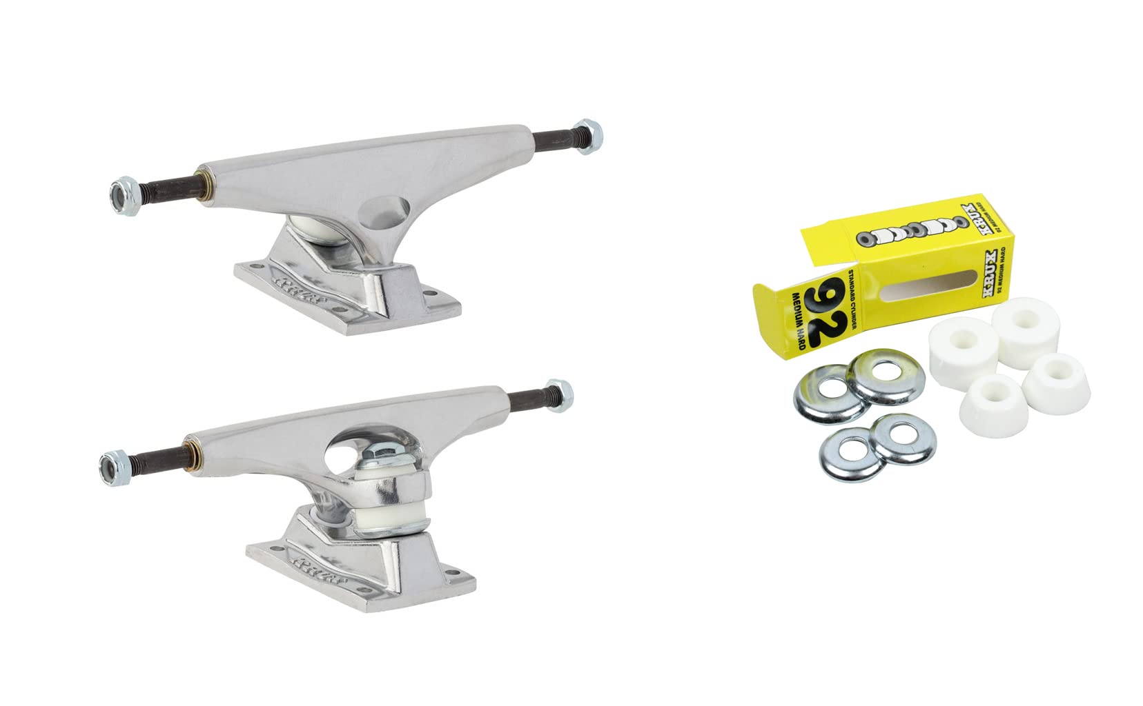Krux Skateboard Trucks and Bushings Kit 8.0" K5 Downlow Kingpin + 92A Medium White