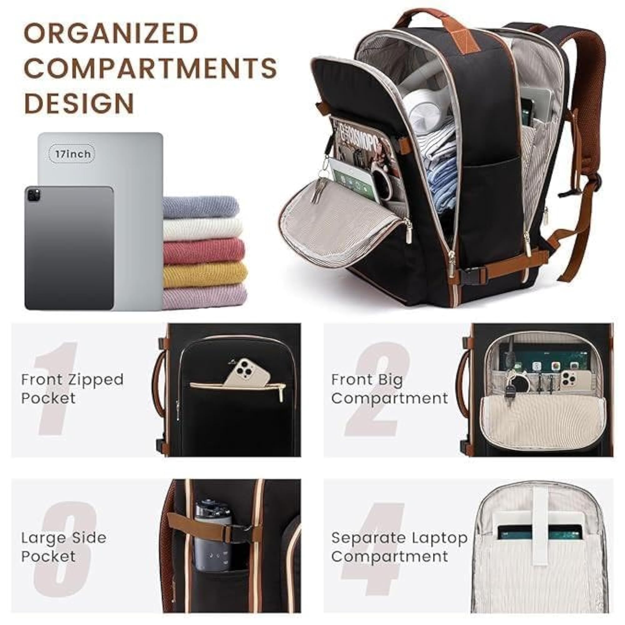 Large Travel Backpack for Men & Women with Shoe Compartment