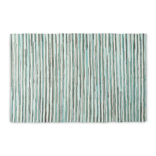 DII Chindi Home Collection Cotton Handwoven Slim Stripe Area Rag Rug, 4x6', Aqua