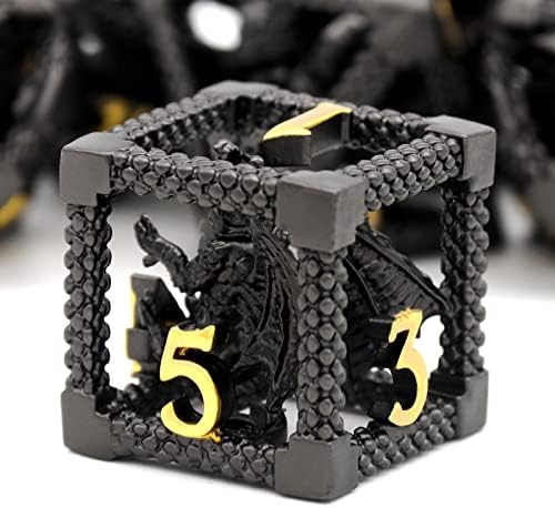D&D Dice, Dungeons and Dragons Dice HNCCESG Metal Dice Set Polyhedral Hollow Role Playing D and D Starter Dice for RPG MTG Table Board Games Pathfinder Warhammer Shadowrun Yahtzee (3D Black)