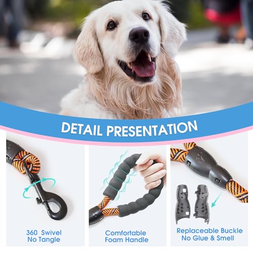 BAAPET 2/4/5/6 FT Dog Leash with Comfortable Padded Handle and Highly Reflective Threads for Small Medium and Large Dogs (5FT-1/2'', Black Orange)