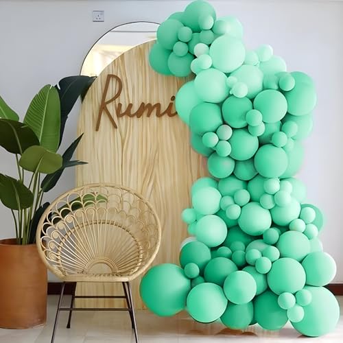 Image of 1iAM Happy Birthday Decoration Combo Including Happy Birthday Foil Balloon and Pastel and Confetti Balloons (Mint Green and Silver | Set of 106)