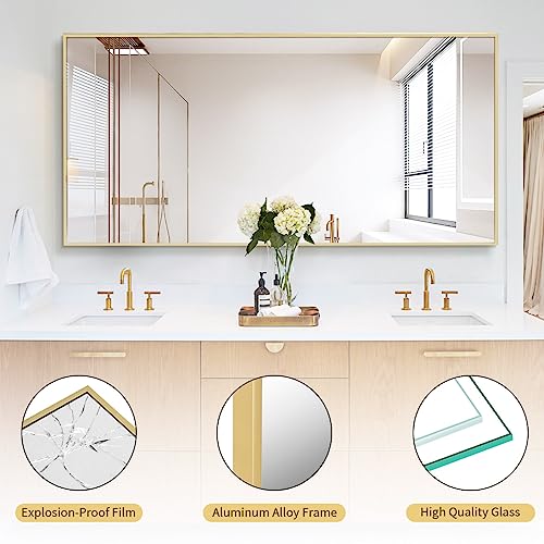 Koonmi 71"x31" Floor Mirror Full Length, Bedroom Floor Body Mirror with Stand, Large Gold Mirror, Leaning, Standing or Hanging Horizontally/Vertically