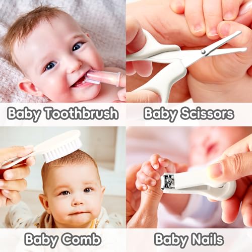 Qunlions life Baby Gesundheitswesen und Pflegeset, Säuglingssicherheitspflege Set mit Haarbürste, Kamm, Nagelknipser, Baby Essentials Kit für Neugeborene Mädchen Jungen (Grau14 in 1)