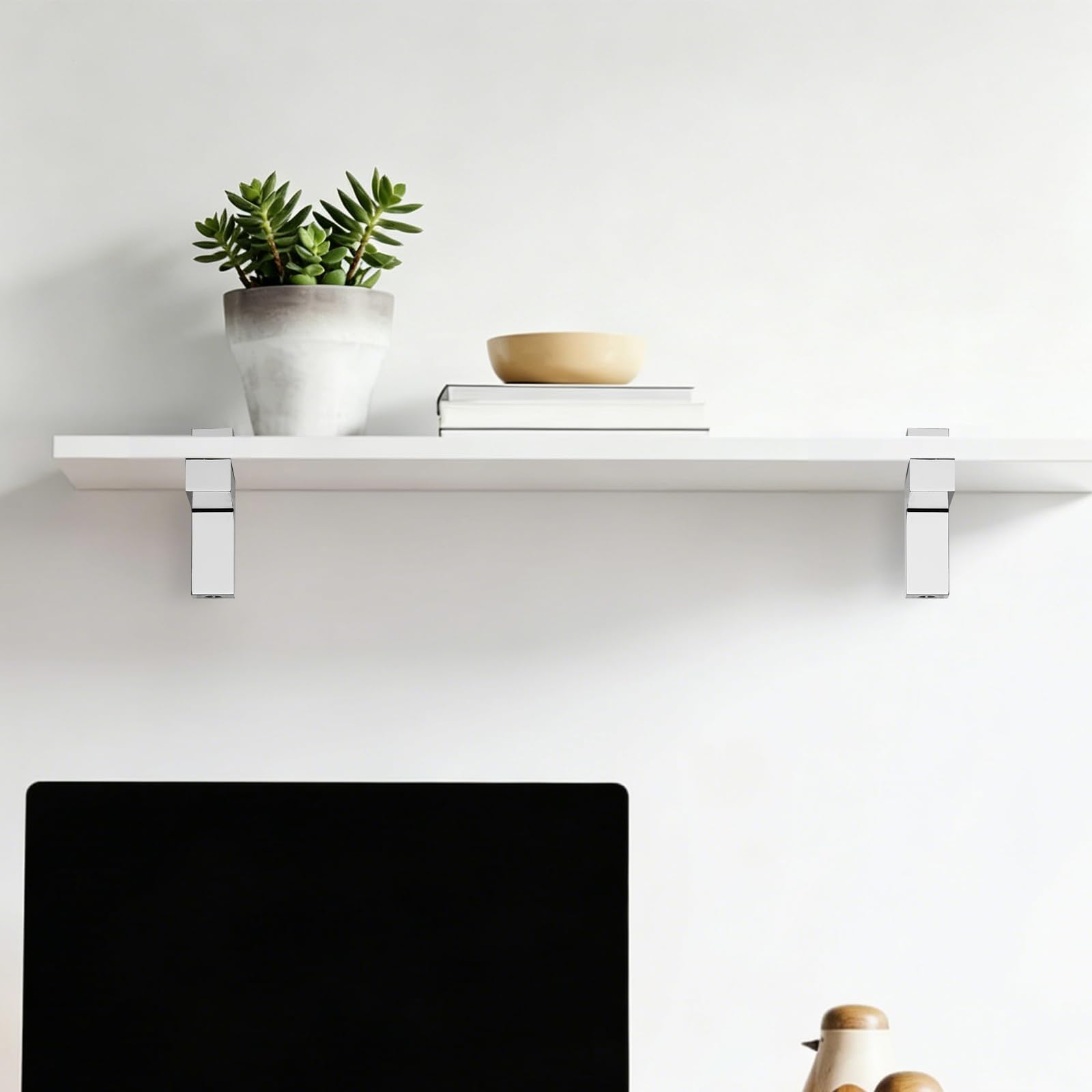 8 soportes flotantes resistentes para estantes, soporte ajustable para estante de pared, soporte de abrazadera plateado para estantes de madera/vidrio de 2 a 38 mm de grosor, con tornillos