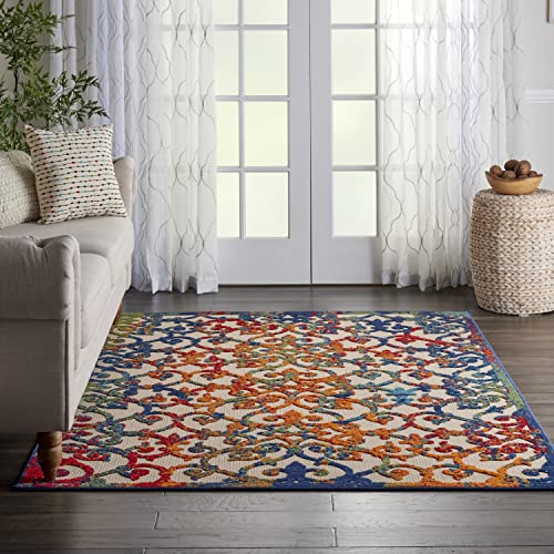 Nourison Aloha Indoor/Outdoor Multicolor 5'3" X 7'5" Area Rug, Transitional, French Country, Easy Cleaning, Non Shedding, Bed Room, Kitchen, Living Room, Deck, Backyard, (5' X 8') #TOP5