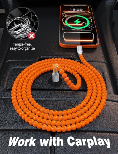 Image of USB C to USB C Cable 6FT,60W Fast Charging Beaded Charger Cord for iPhone 17 16 15 Pro Max /iPad Air 11th 10 for Samsung S26 S25 S24 Ultra S23 A16 A17 /Android Phone Charger Cord Cute Girl Women,Orange