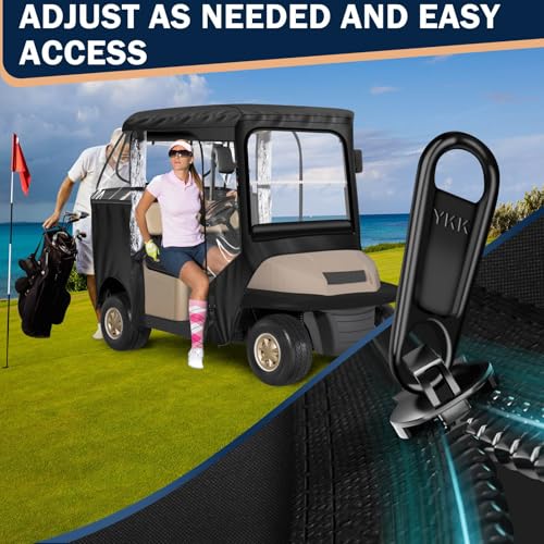 Cholila Cover Updated Golf Cart Enclosure - 4 Passenger Driving Enclosure for Club Car Precedent Short Roof - Golf Cart Rain Cover with Upgrade 600D Oxford and PVC - with Strong YKK Door Zipper - Thumbnail 6