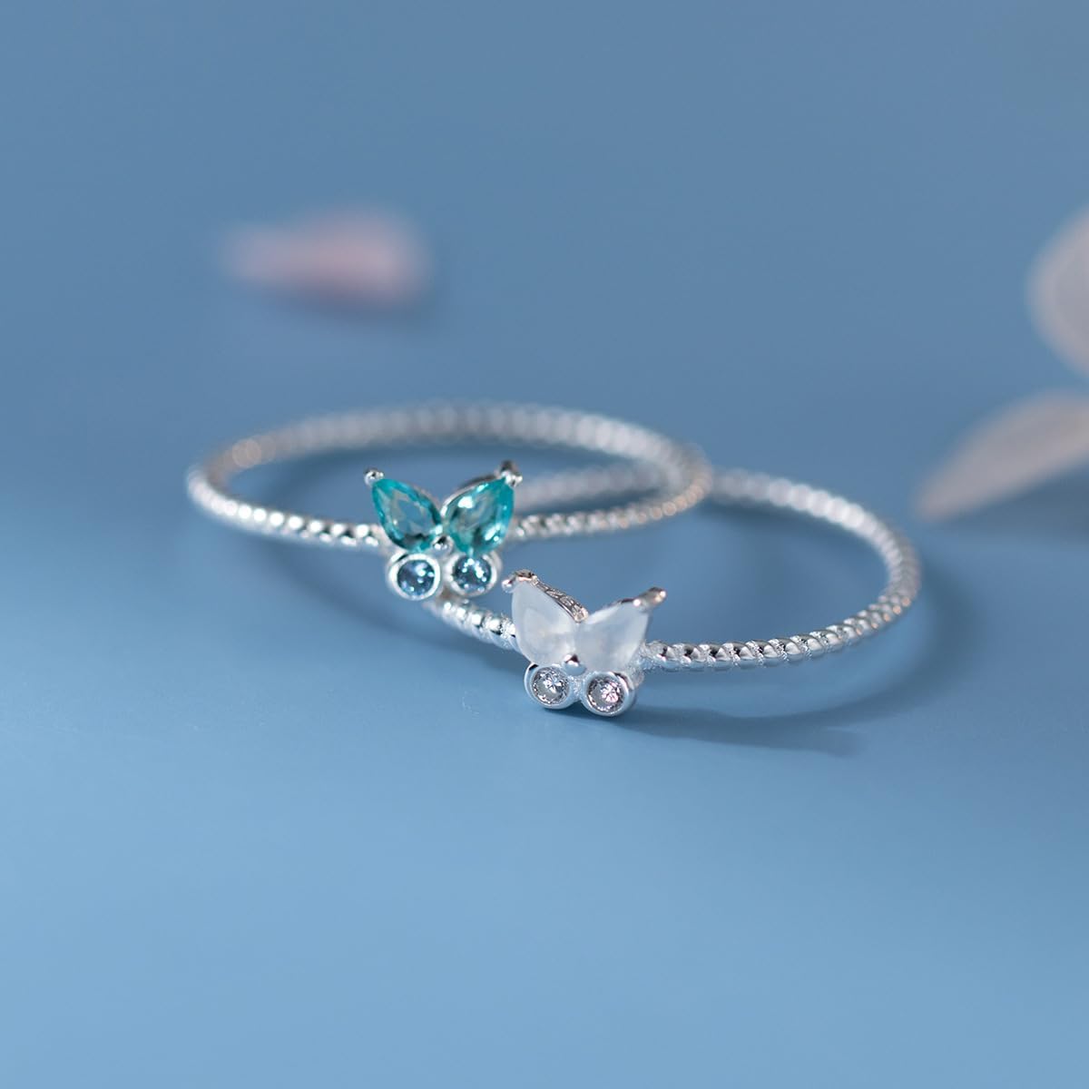 925 Sterling Silver Cute Butterfly Rings for Women Dainty Cubic Zirconia Promise Rings Boho Twisted Stackable Statement Ring Trendy Band Jewelry to Daughter Mom Birthday Valentine's Day Jewelry Gifts - Image 7