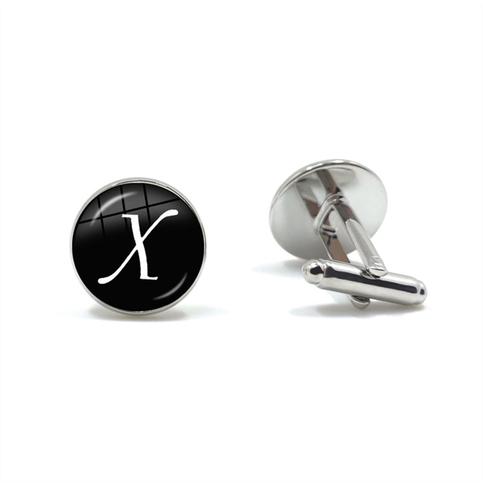Herren Mode AZ Single Alphabet Manschettenknöpfe Silber Farbe Buchstabe Manschettenknopf für Herren Gentleman Hemd Hochzeit Manschettenknöpfe Geschenke (Metallfarbe : 24)