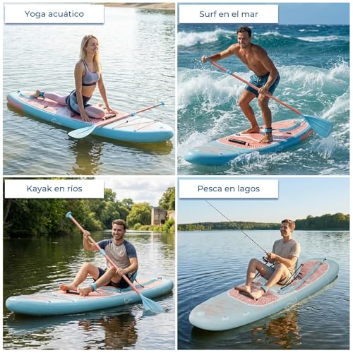 Devoko Tabla de Paddle Surf,Tabla Sup Hinchable de 330 × 80 × 15 cm, Tabla de Paddle Surf 2 en 1 con Asiento de Kayak y Accesorios, Ideal para Surfear, Pescar y Practicar Yoga.Azul y Rosa. - imagen 4