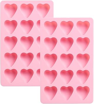 30 Cavities Hearts Candy and Chocolate Silicone Molds, Non Stick Baking Mold for Making Birthday Cake, Jelly, Ice Cubes, Snacks, Chocolate Bars, Cupcake Toppers Decoration, 2 Count, Pink
