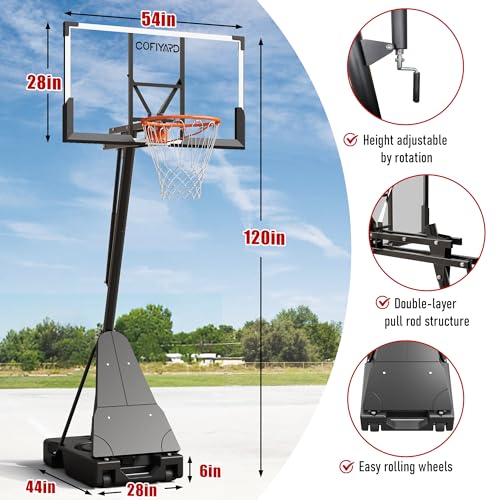Cofiyard Basketball Hoop Outdoor with 54 Inch Shatterproof Backboard, 10FT Height Portable Basketball Hoop Outdoor with Sandbag, Adjustable Basketball Goal System