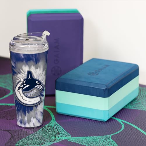 Image of Rico Industries NHL Hockey Team Color Tie Dye 24oz Metallic Acrylic Tumbler with Hinged Lid, Officially Licensed Double Wall Tumbler with Straw
