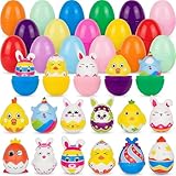 Menzcci 12 Pack Easter Squishies Toys Slow Rising Squishy Squeeze Toy with 12 Pcs Plastic Easter Eggs for Kids Boys Girls Toddlers Easter Basket Stuffers Party Favors Gifts