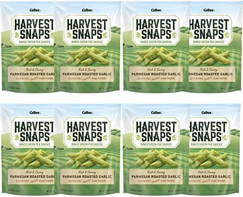 Harvest Snaps Veggie Chips (Parmesan Roasted Garlic Snack Crisps) | Powered by Plant Protein, Gluten Free, Non-GMO Baked Vegetable Crisps | Made in USA (8 Snack Packs)
