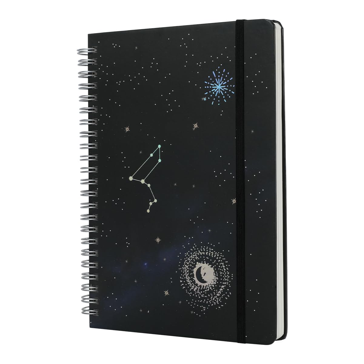 siixu Starry Sky Hardcover Spiral Journal for Writing - Lined A5 Notebook with Elastic Band, 160 Pages for Women & Men​​