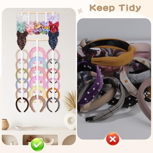 AOFLLU Headband Holder Hair Bow Organizer for Women,Elastic Bow Holder Hair Accessories Organizer Storage Large Capacity Wall Hanging Scrunchies Holder for Girls Bedroom Decor — view 4
