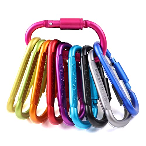 OMUKY 10 Pièce Mousqueton à Verrouillage en D Forme Durable Mousqueton Alliage D’Aluminium pour Camping Randonnée Chien Sac à Dos (10PCS-Multi-Couleur) Cover