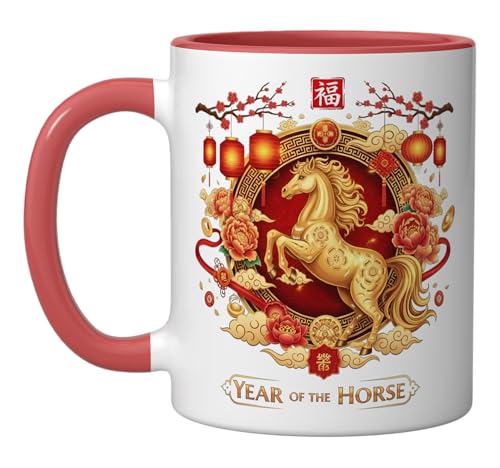 Taza de cerámica Año Nuevo Chino 2026 caballo rojo blanco miniatura 1