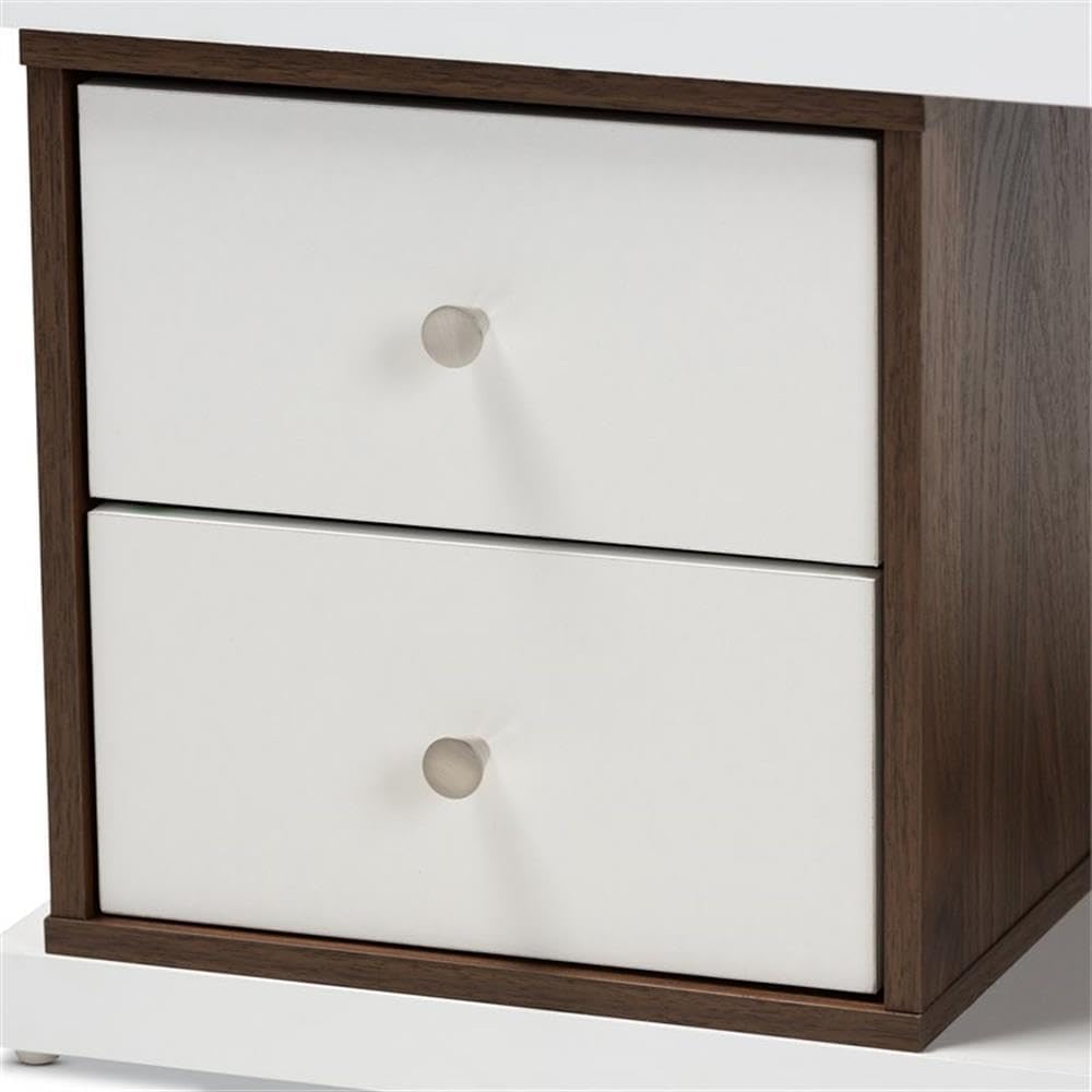 Wholesale Interiors Baxton Studio Rune Two-Tone White and Walnut Finished 2-Drawer Bookcase
