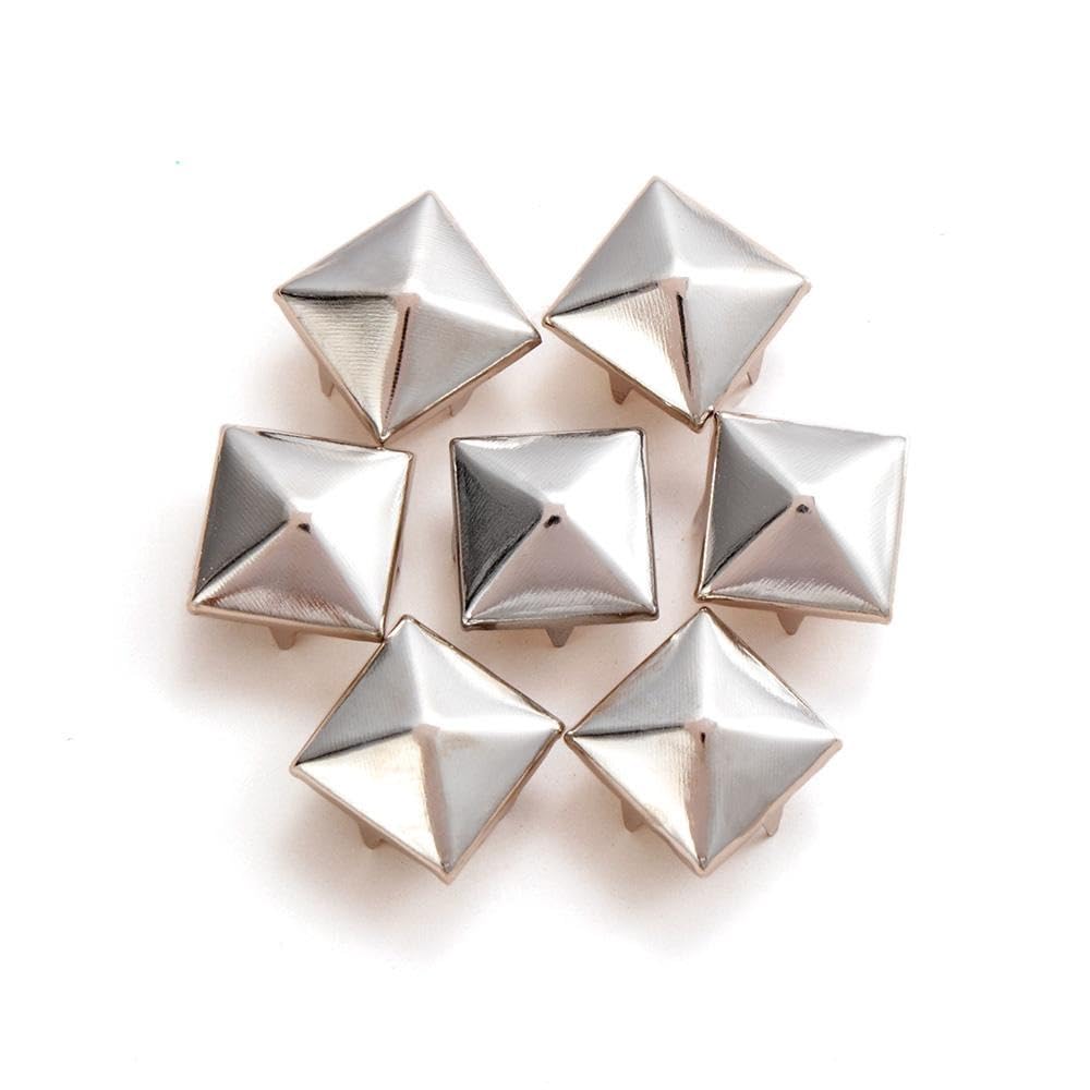 700Pcs 10 mm Square Pyramid Studs Silver Metal Four-Jaw Square