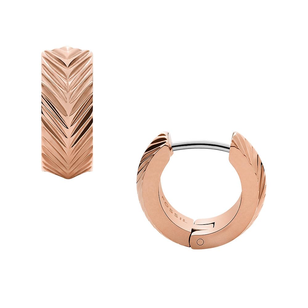 Fossil Women's Harlow Linear Texture Rose Gold-Tone Stainless Steel Hoop Earrings, JF04662791