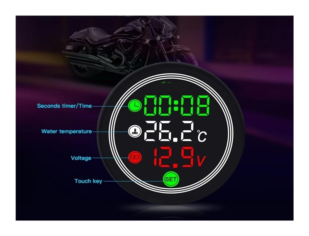 Tachimetro Moto Termometro per moto 9-24V Display digitale elettronico 4 in 1 Misuratore della temperatura dell'acqua Voltmetro Indicatore Allarme di bassa tensione