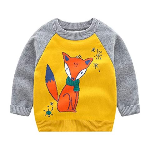 Azalquat Toddler Baby Boy Knit Sweater Pullover Cotton Cartoon Sweatshirt - Yellow - 4 Years Cover