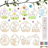 JOYEASE Ostern Basteln Kinder, 24 Stück DIY Holzanhänger Bastelset Ostern, Osterbasteln mit Kindern, Ostergeschenke Kinder, Holz Ostereier zum Bemalen, Osterdeko Basteln