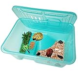 Fhiny Turtle Tank with Lid, Plastic Reptile Terrarium Turtle Breeding Box with Basking Platform Tortoise Aquarium for Crayfish Hermit Crabs Geckos Lizards Habitat Prevent Escaping (Small)