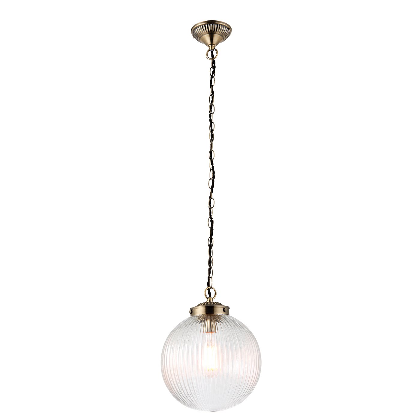 Brydon 1 Light Globe Ceiling Pendant - Antique Brass Finish - Clear Glass Shade - E27 Bulb Socket