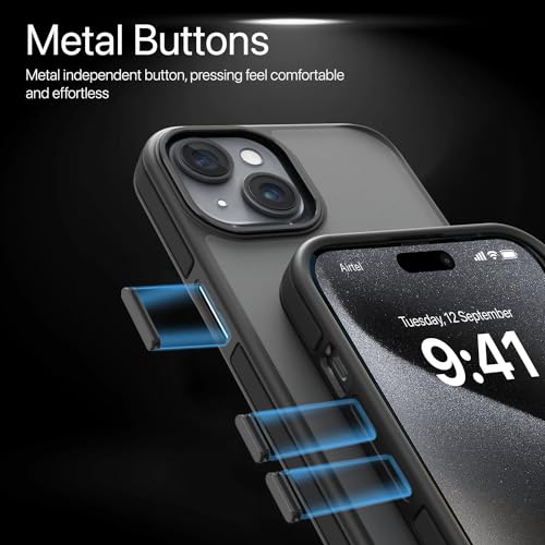 Image of Vaku Luxos Back Cover Case for iPhone 15 Shockproof Scratch Resistant Slim Thin Military-Grade Protection Support Mag-Safe Wireless Magnetic Charging - Black