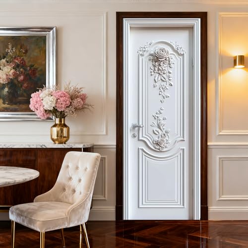 Image of Nuxovilar White Floral Door Stickers Peel Stick PVC 30.3x78.7 in