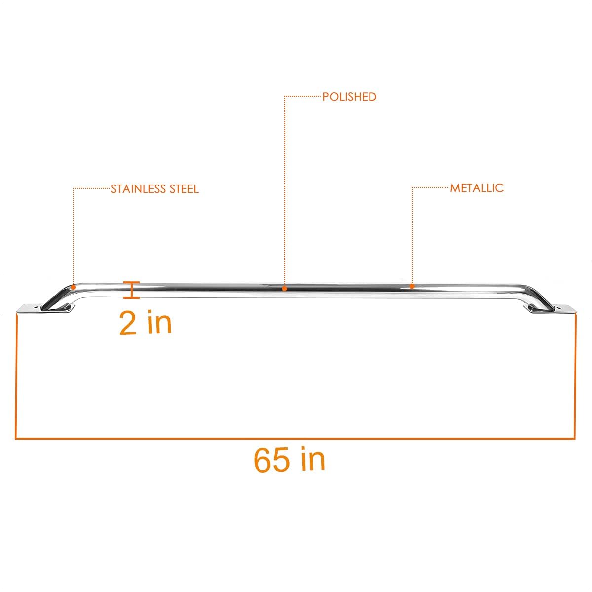 PM PERFORMOTOR 65 Inch Chrome Truck Bed Side Rails Bars w/Stake Holes for 92-11 Ranger 72" & 00-05 Tundra 74" & 76" Bed
