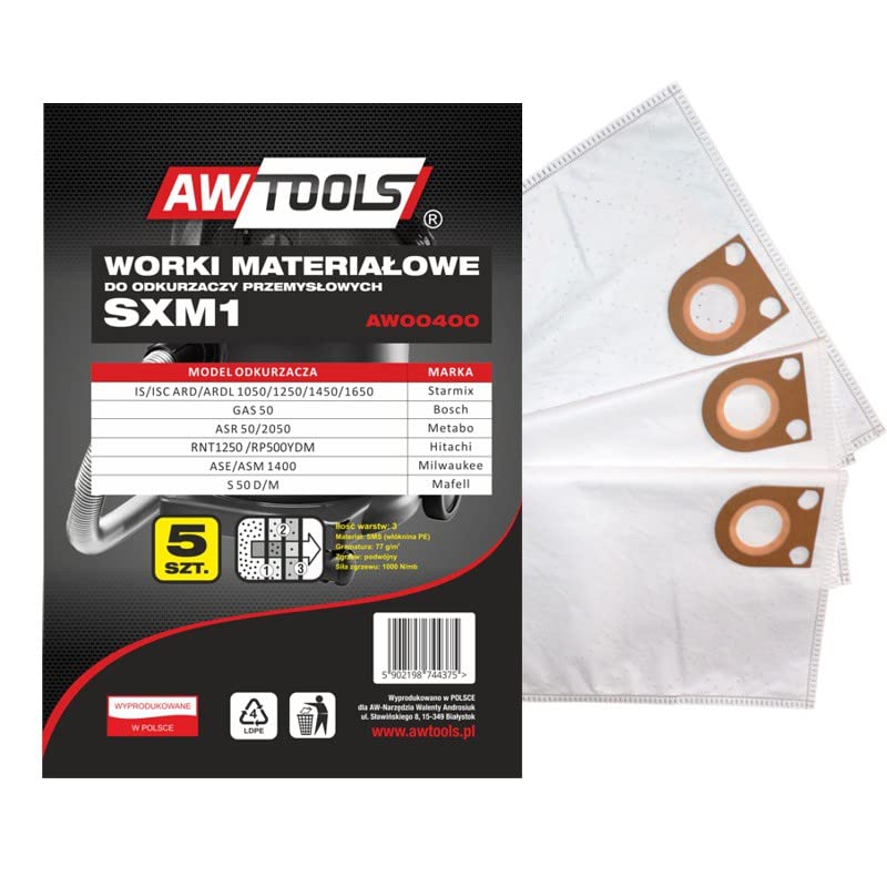 Sac aspirateur microfibre SXM1 pour Starmix Gaz 50 en lot de 5 pièces de rechange